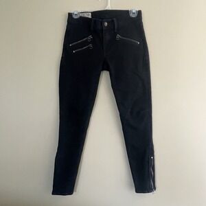 Polo‎ Ralph Lauren Women Black Moto Skinny Jeans Zipper Ankle Biker Pant 27 Edgy